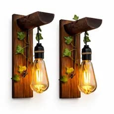 2 arandelas de parede rústica madeira folhagem luminária retrô Vintage