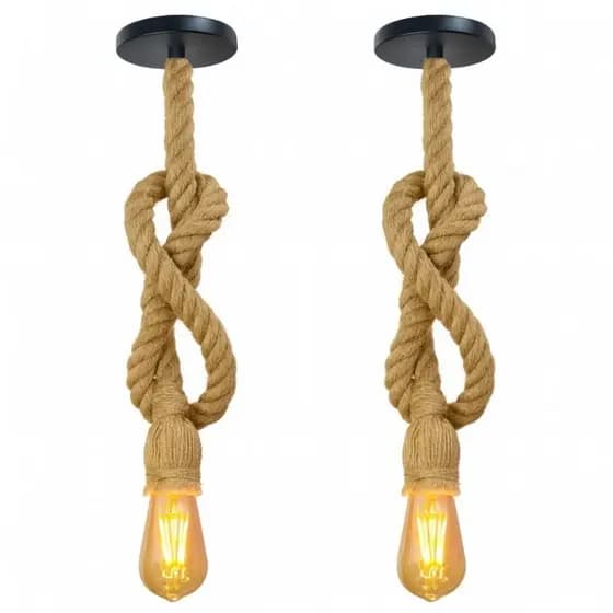 2 luminária pendente de teto em corda 1,10m rústica estilo industrial vintage retrô E27