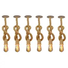6 Luminárias Pendentes de Teto Rústicas Corda Sisal 1,10 m Retrô Vintage Industrial
