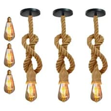 kit 3 Luminárias pendente teto rústico Corda sisal + 3 Lâmpadas led Retrô Vintage Área Gourmet