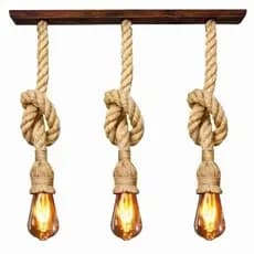 Luminária Pendente de Teto Madeira com 3 Cordas Sisal 60cm Rústica Vintage