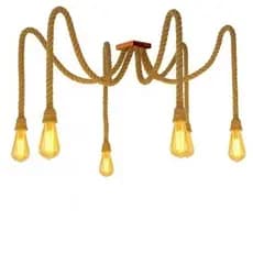Luminária Pendente de Teto Rústica Aranha 6 Pernas Corda Sisal Lustre Retrô Vintage
