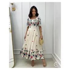Vestido longo off bordado