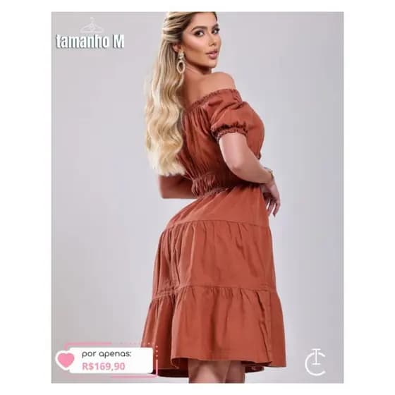 Vestido Curto Terracota sarja moda evangelica