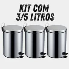 Lixeira Inox 3 ou 5 Litros Com Cesto Removível Tampa Pedal Cozinha Banheiro Escritório