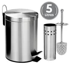 Lixeira Banheiro Inox 5 Litros + Escova Sanitária Inox Ou Itens Avulsos
