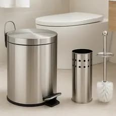 Lixeira Inox Banheiro Kit Pedal Cesto Removível Com Escova Sanitária Suporte Cozinha