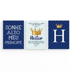 Kit 3 Quadros Decorativos Realeza, Coroa, Príncipe Quarto de bebê Menino c/  Nome Personalizado