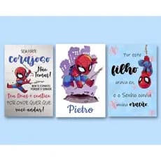 Kit 3 Quadros decorativos - Placas decorativas - homem aranha personalizado com nome
