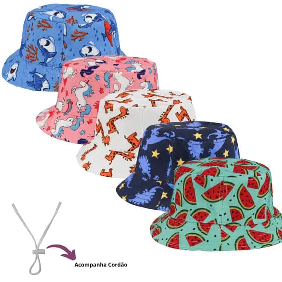 Boné Chapéu Bucket Hat Infantil Bebe Menino Menina Baby Proteção Solar Praia Passeio