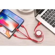 Cabo Carregador Usb Retrátil Ultra Rápido 3x1 Android I phone