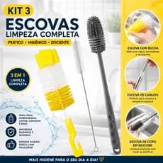 Kit 3 Escova Mamadeiras Lava Garrafas Esponja Limpeza Limpa Canudo Para Casa
