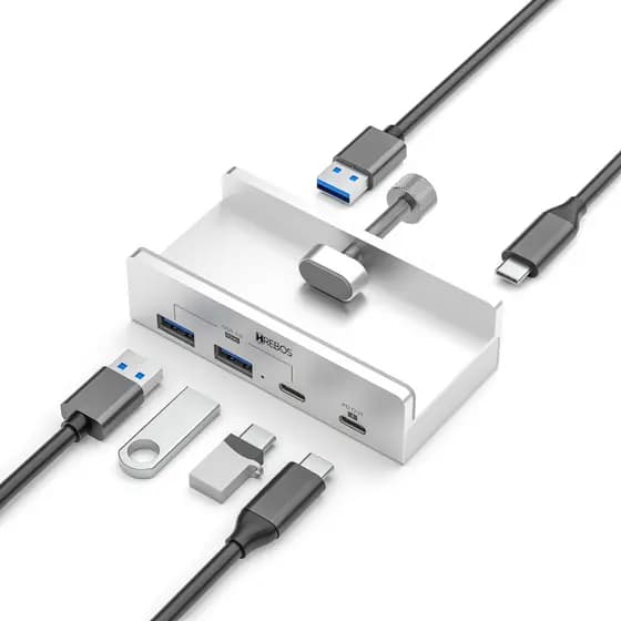 Hub USB DeskMount De Monitor ou Mesa 4 em 1  2X USB A E 2X USB C Para Notebook PC HREBOS IF-313