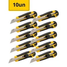 kit 10un Estilete Profissional 18mm Emborrachado Ergonômico Com Trava de Segurança e Lâmina