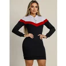 Vestido Tubinho Midi  Manga Longa Com Capuz Preto Colado Inverno Luxo