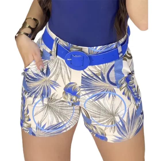 Bermuda Feminina Short Cos Alto Com Cinto