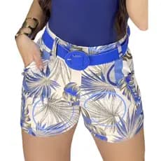 Bermuda Feminina Short Cos Alto Com Cinto