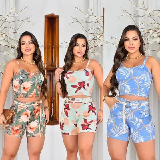 Conjunto Feminino Short Cropped Com Bojo Verão