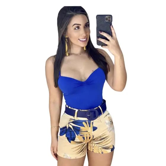 Short Feminino Com Cinto Verão