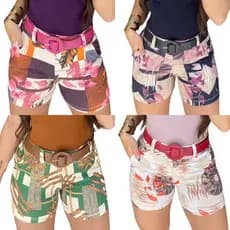Kit 4 Short Feminino Com Cinto Verão
