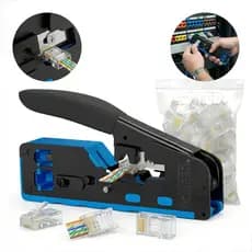 Alicate Crimpagem Rj45 Profissional Cat5e/6/7 Rede Pass-Through Vazado + 100 Conectores RJ45 Vazados para Cabo de Rede