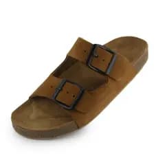 Sandalia Chinelo Masculino estilo Birken de Couro Legitimo Taupe Original