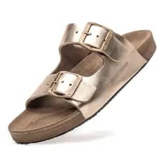Sandália Papete Feminina Birken Ergonômica Antistress Macio Couro Legitimo Ouro
