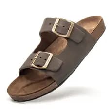 Sandália Slide Birken Masculina Papete de Couro Legitimo Cinza Original
