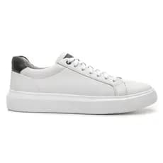 Tenis Masculino Esportivo em Couro Legitimo Casual Palmilha Conforto em Couro Burly Heads Branco
