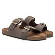 Sandália Papete Feminina Confortável Couro Legitimo Slide Moda Birken Cinza