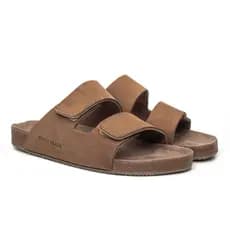 Chinelo Masculino Couro Legitimo Premium Estilo Birken Sandália Conforto Leve Taupe