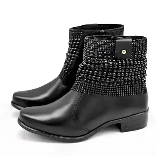 Bota Botinha Feminina de Couro Conforto Solado Antiderrapante Cano Curto Preta