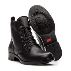 Bota Feminina de Couro Legitimo Zíper Lateral Estilo Urbano Sola Antiderrapante Coturno Preto GA01