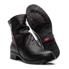 Bota Cano Curto Feminina de Couro Legitimo Preta Zíper Lateral Moda Inverno Preço Promocional GA02