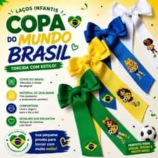 Laço Infantil Luxo Copa do Mundo 🎀🇧🇷 Laco do  Brasil 🇧🇷 Fita Gorgurão com Aplique Menina Futebol | Laço Grande Colorido