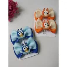 Parzinho Laço  Bluey e Bingo 7cm | Bico de Pato com Borrachinha Antideslizante | Acessório Infantil