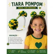 ⭐ Tiara Pompom Brasil Verde e Amarelo Infantil | Tiara Copa do Mundo Menina | Acessório Torcedora