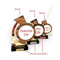 KIT 06 Troféus Vários Esportes para Personalização, Em Acrílico e MDF, Acabamento Premium