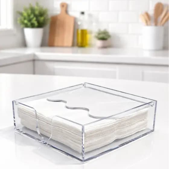 Porta Guardanapo de Acrílico Transparente 13x13 cm Altura 4 cm Capacidade 30 Guardanapos