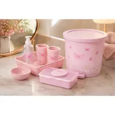 Kit Higiene Bebê Jardim Encantado Rosa Borboletas 7 Peças Organização Quarto Infantil