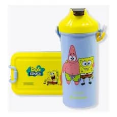 Kit Lancheira Infantil Bob Esponja Patrick Marmita + Garrafa Escolar Completo Resistente BPA Free Criança Presente