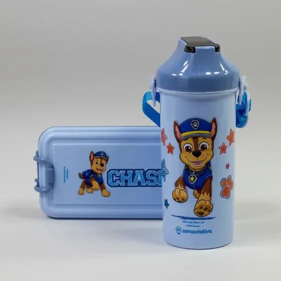 Kit Lancheira Infantil Patrulha Canina Chase Marmita + Garrafa Escolar Completo Resistente BPA Free Criança