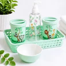 Kit Higiene Bebê Safari 5 Peças Plástico Menino Organização Quarto Bebê Completo Prático Kit Higiene Verde Plasútil