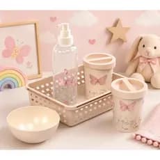 Kit Higiene Bebê Jardim Encantado Borboletas 5 Peças Organização Quarto Menina Decorativo Plástico
