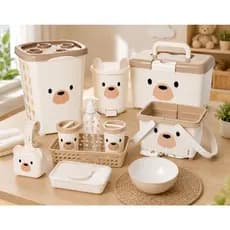 Kit Higiene Completo 11 Peças Organização Quarto Bebê Infantil Cesto Roupas Porta Fraldas Porta Lenços Chupeta Lixeira