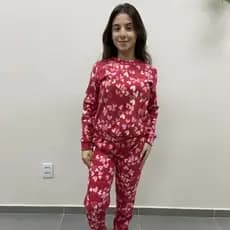 Conjunto Pijama Infantil Soft Blusa Manga Longa com Punho Calça Comprida Roupa de Inverno Crianças