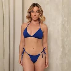 Conjunto Biquíni Bojo Removível Top Triângulo Fixo Calcinha Asa Delta Fio Duplo Ajustável Com Argola