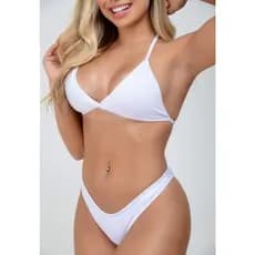 Conjunto Biquini Feminino Top Triangulo Fixo Bojo removivel + Calcinha Asa Delta Fio Duplo Cintura Alta semi Fio Dental