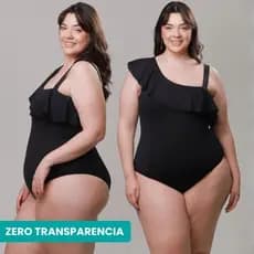 Maiô Plus Size Feminino Ombro Único Body Babado Bojo Removível Confortável Proteção UV Praia