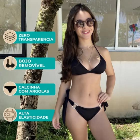 Conjunto Biquini Infantil Juvenil Meninas Mocinha Top Fixo Bojo Removível Calcinha Argola Regulável